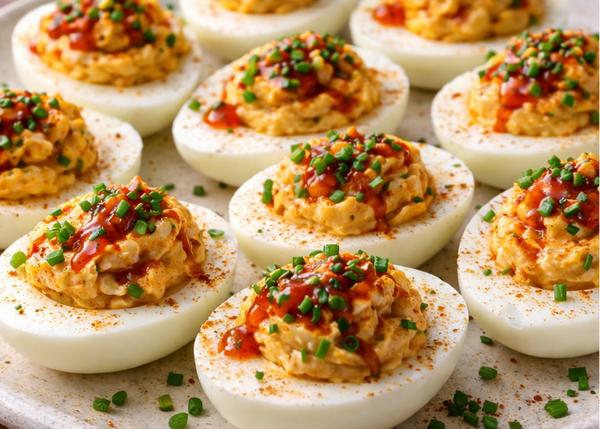 Spicy Deviled Eggs with Phlippen Hot Smoked Sauce