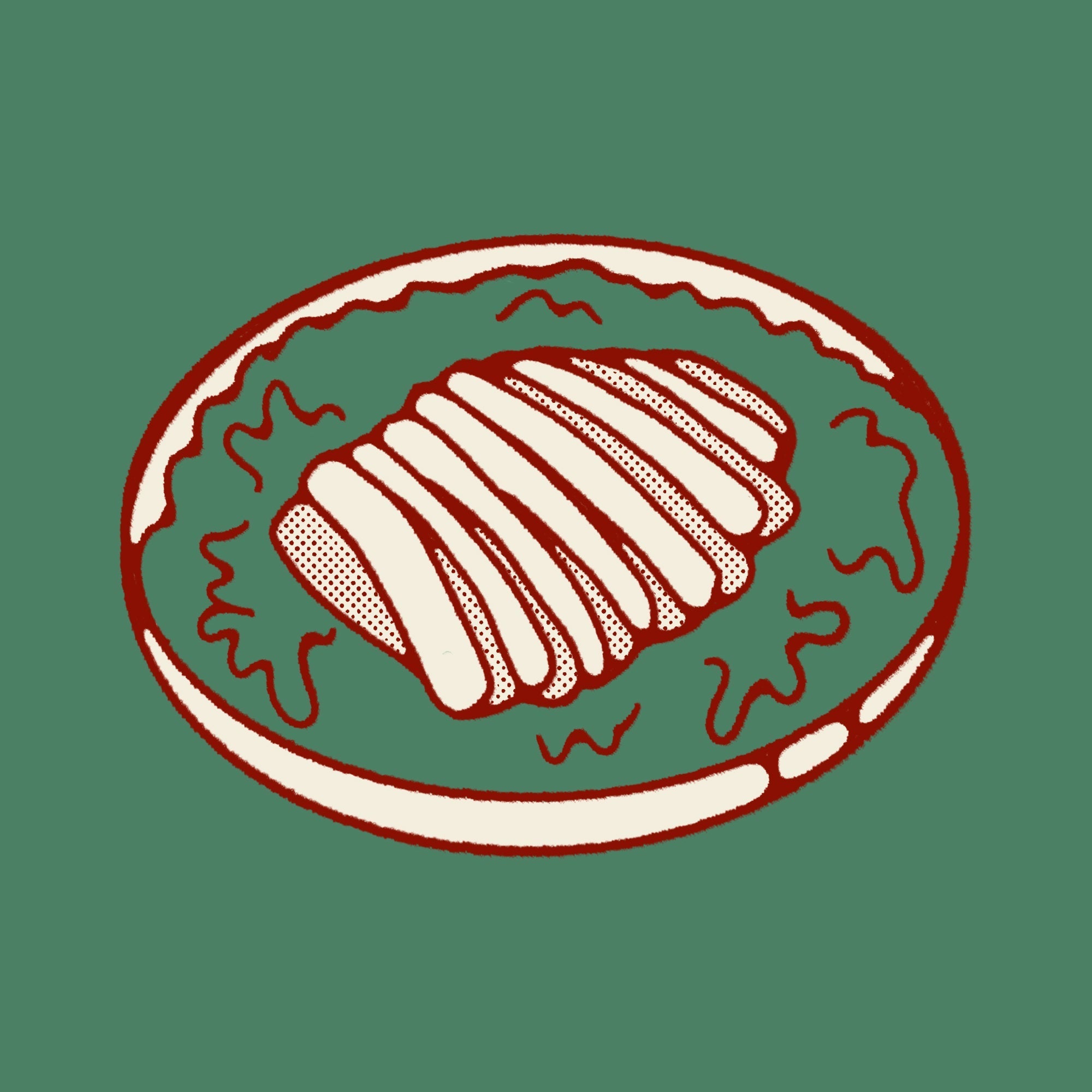 an illustration of Cut up chicken on a bed of lettuce.