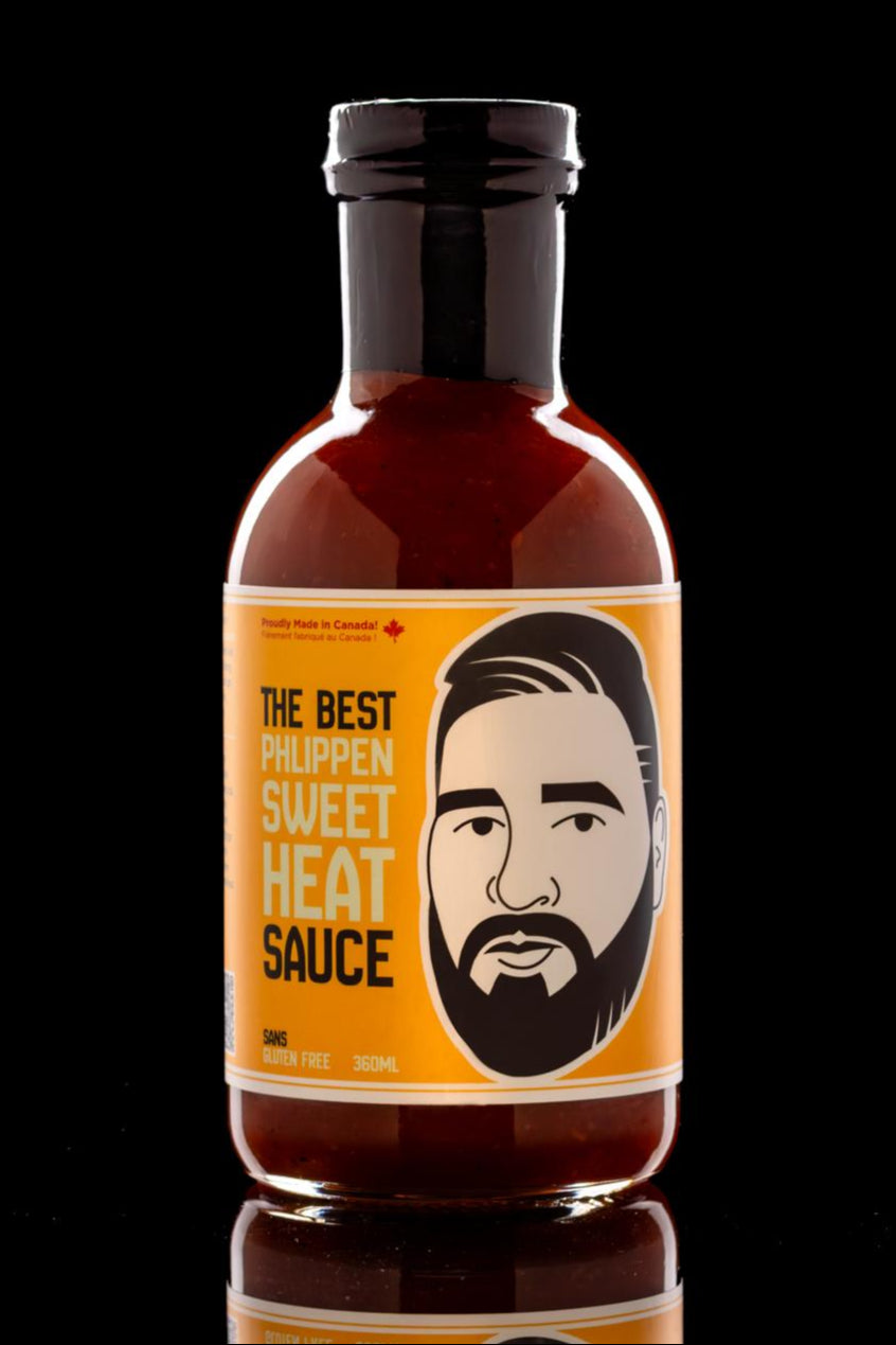 Phlippens Sweet Heat Jar single bottle of Phlippen's Sweet Heat sauce, the ultimate hot honey alternative, highlighting the small-batch and hand-smoked local ingredients for wings and glazes.